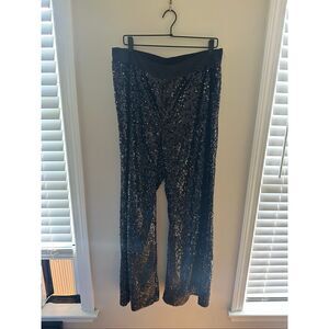 Gabrielle Union Black Sequin Wide Leg Pants Women Disco Size XL